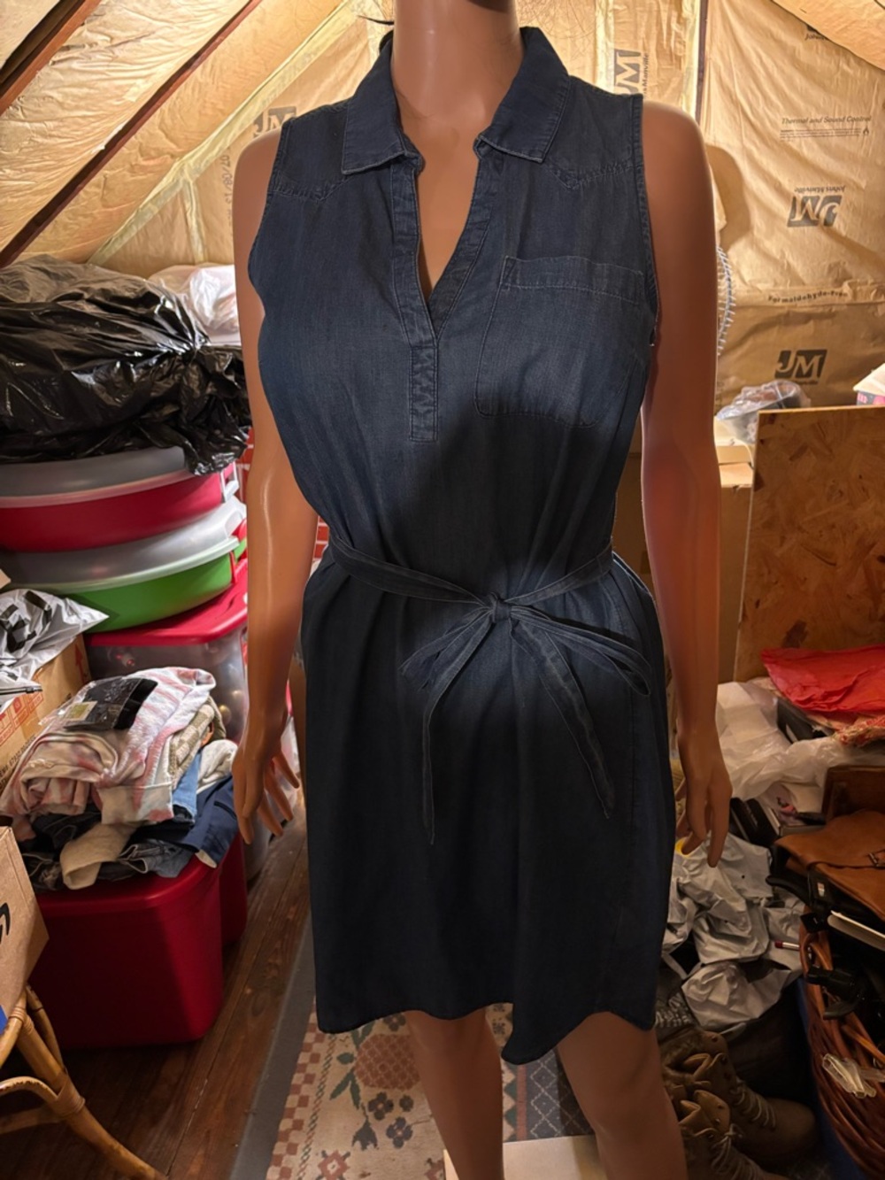 Women’s Sleeveless Dark Blue Dress with Waist Tie Size M